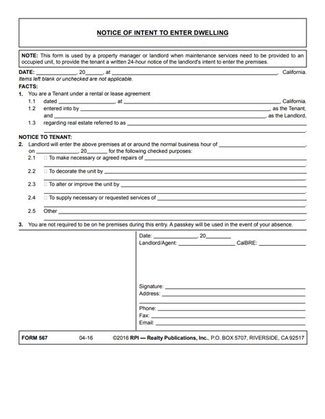 Fillable Form Notice Of Intent To Enter Dwelling Pdfrun