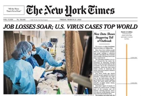 New york times publisher arthur sulzberger jr. The New York Times front page, March 27, 2020 ...