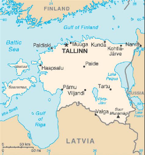 Map Of Estonia Including The Gulf Of Finland And Gulf Of Riga The