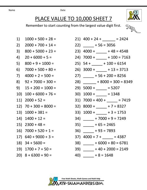 Printable Place Value Worksheets To 10000 7 1000×1294 Pixels
