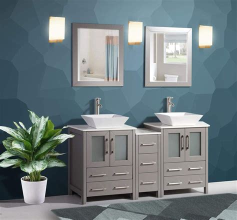 Vanity Art 60 Double Sink Bathroom Vanity Combo Set Solid Wood Quartz