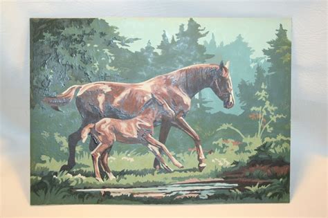 Vtg Paint By Number Picture Thoroughbred Running Mare Foal Well Done 10