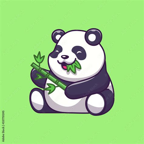 Cute Panda Eat Bamboo Vector Icon Illustration Panda Mascot Cartoon