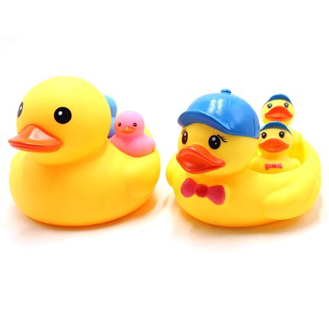 Yellow Duck 2 Families Bath Set Colorful Floating And Squeaking