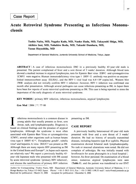 Pdf Acute Retroviral Syndrome Presenting As Infectious Mononucleosis