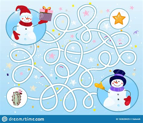 Help the Snowman Find the Way in the Maze. Puzzle Game for Children on ...