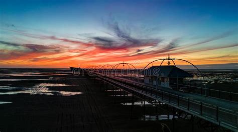 Aerial View Of Southport Pier At Sunset Stock Photo Image Of Drone
