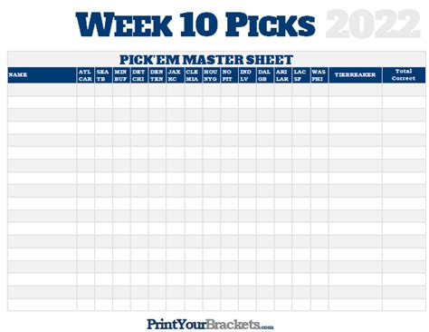 Nfl Week 10 Picks Master Sheet Grid 2022
