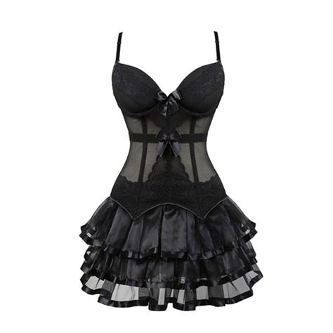 burlesque corset dress with straps gothic bustier corselet skirt set tutu victorian fashion