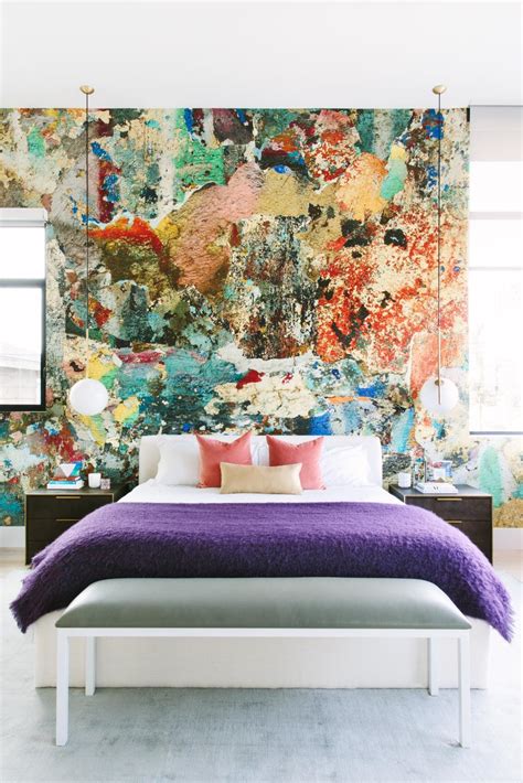 Master Bedroom With Multicolor Abstract Accent Wall And Colorful Modern Accessories Hgtv