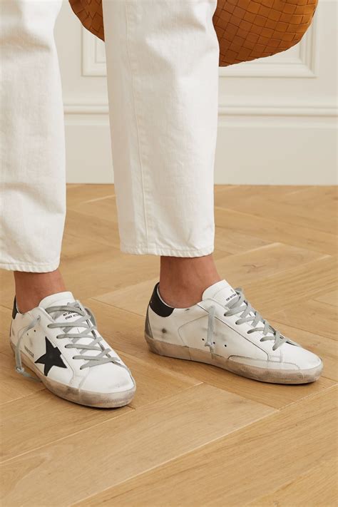 White Superstar Distressed Leather Sneakers Golden Goose Net A Porter
