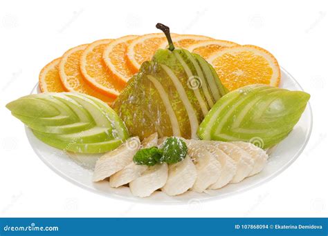 Fruit Plate Oranges Apples Pears Bananas Isolated Stock Photo Image