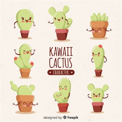 Premium Vector Kawaii Cactus Hand Drawn Collection