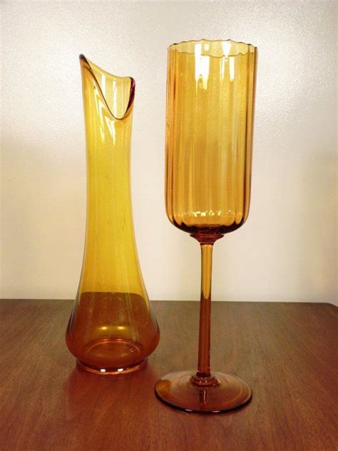 fantastic mid century amber art glass vases and decanter etsy art glass vase flute glass