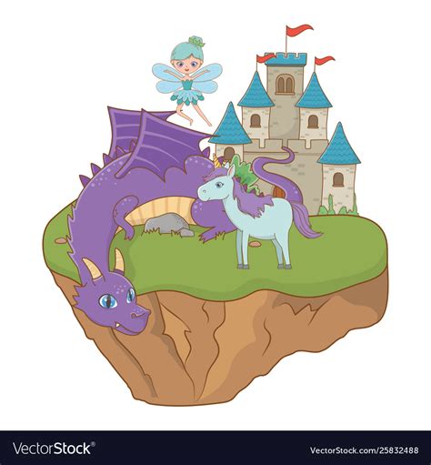Dragon Unicorn And Fairy Fairytale Design Vector Image