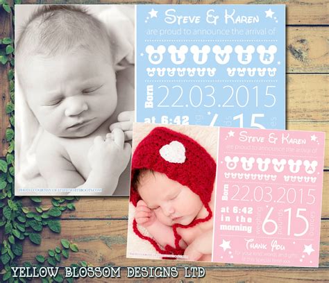 Magical Mouse New Born Baby Birth Announcement Photo Cards Personalise