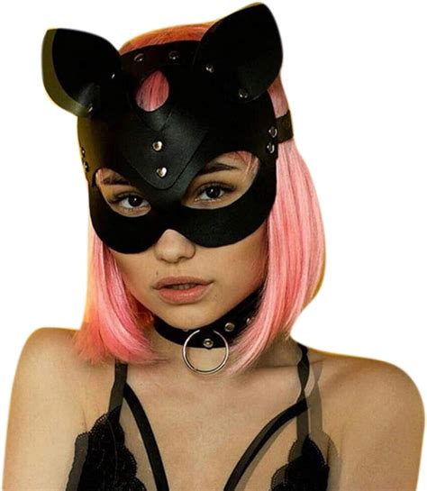 Amazon Women Soft Leather Cat Half Face Mask Sexy Bondage Eye Mask