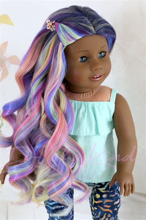 custom american girl doll wig colorful swirl ombre fit most 11 doll head circumference by