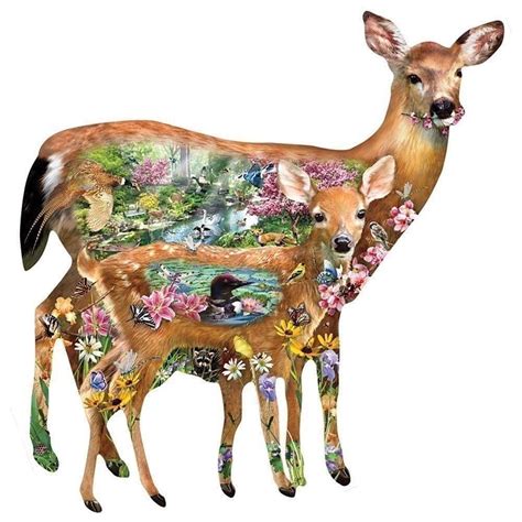 Forest Friends Deer Shaped Jigsaw Puzzle 1000 Piece Lori Schory