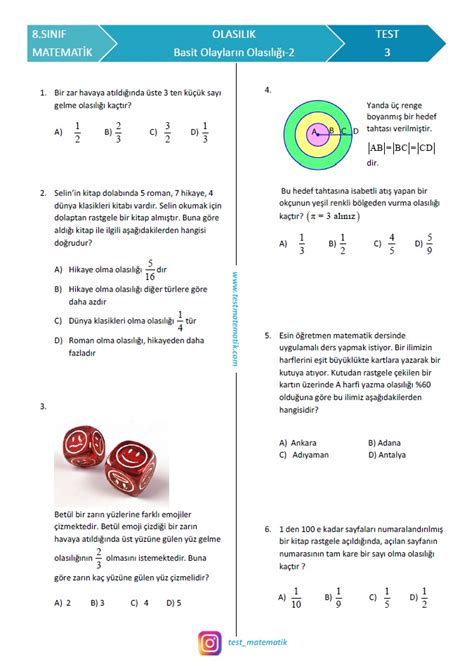 Sınıf okul başarı puanı hesaplama 2021. 8.SINIF BASİT OLAYLARIN OLASILIĞINI HESAPLAMA TEST-2 ...