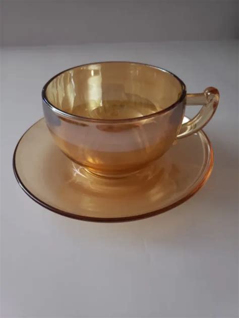 Vintage Carnival Iridescent Jeanette Marigold Teacup Or Coffee Cup And Saucer 12 00 Picclick