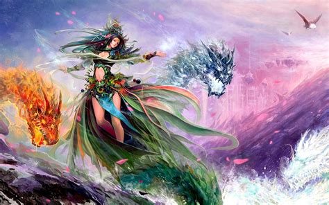 Wallpaper Id 1387423 Dragons Cg Art Water Beauty Fantasy Girl