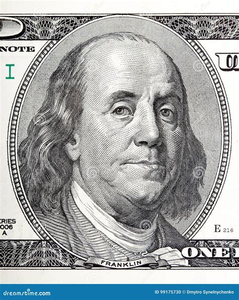 Portrait Of Benjamin Franklin Macro From 100 Dollars Bill Stock Photo