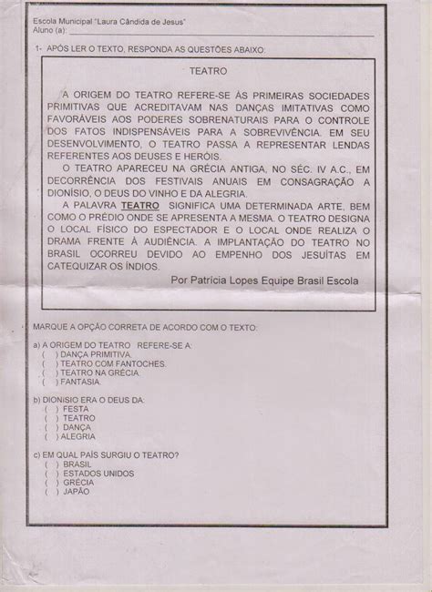 Atividades Sobre Teatro 3 Ano