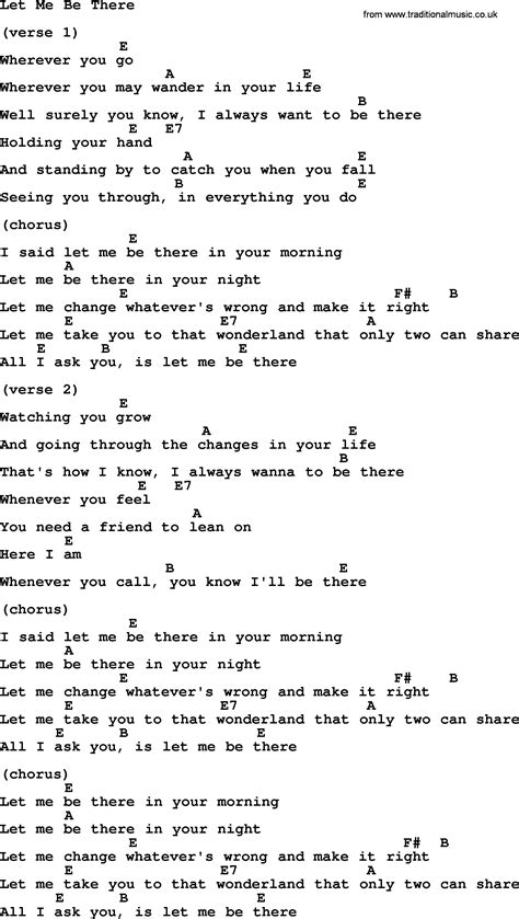 Let Me Be There By Elvis Presley Lyrics And Chords