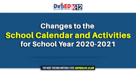 Changes To The School Calendar And Activities For School Year 2020 2021