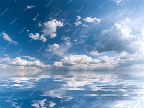 Premium Photo Blue Sky With Majestic Clouds And Sun Reflection In