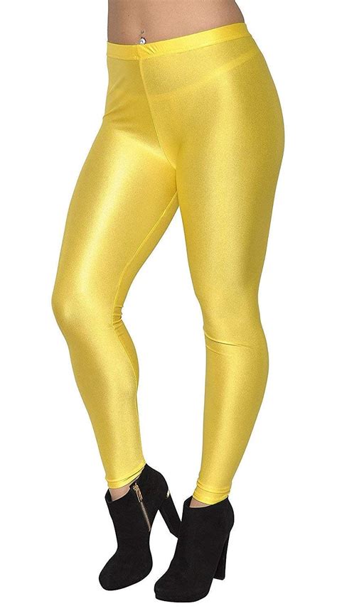 Buy Shiny Satin Lycra Yellow Leggings At