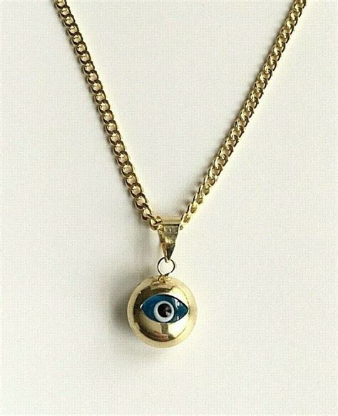 K Real Gold Evil Eye Necklace Long Mm Murano Etsy