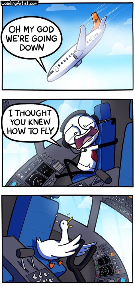 A Comic Strip With An Airplane In The Background And A Cartoon Duck
