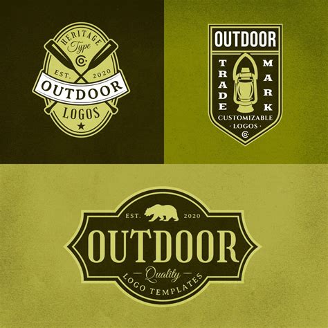 The Logos For Outdoor Goods Are Shown In Three Different Colors And