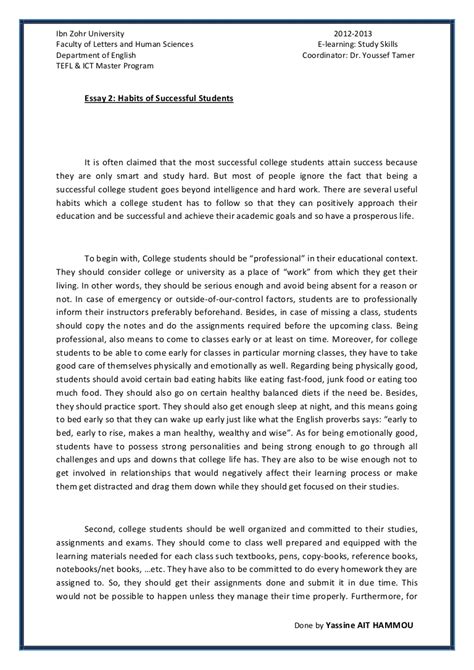 Essay 2 Succesful College Students Habits By Yassine Ait