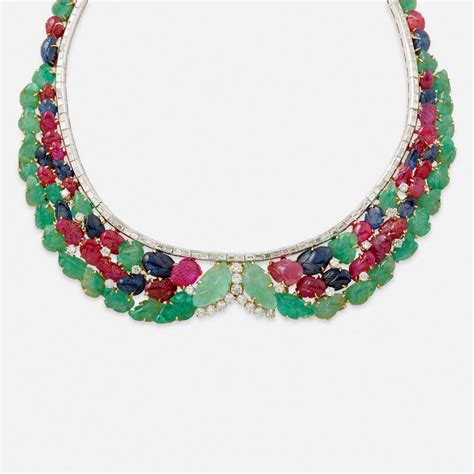 Sold At Auction Tutti Frutti Carved Gem And Diamond Necklace
