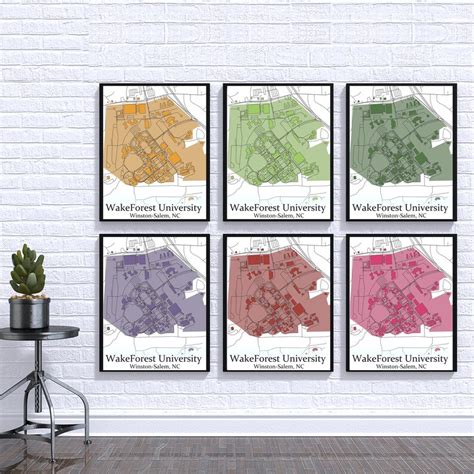 Colored Campus Map Of Wake Forest University And All Its Roads Etsy