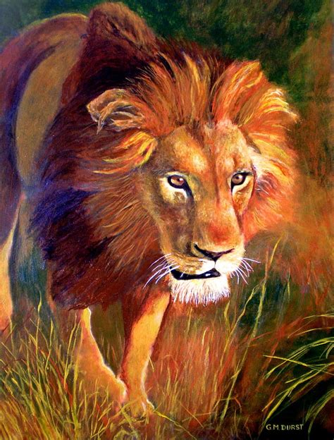 Lion At Sunset Painting By Michael Durst