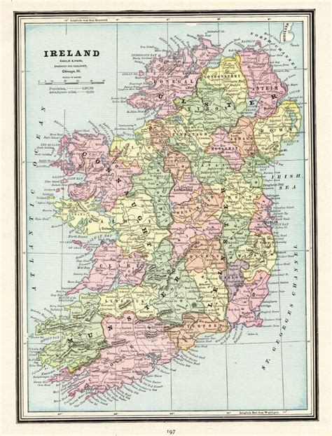 1890 Antique Ireland Map Original Vintage Crams Map Of Ireland Wall Art