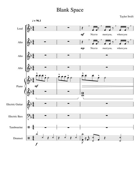 Blank Space Sheet Music For Flute Piano Voice Guitar