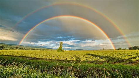 Hd Wallpaper Rainbow Double Rainbow Sky Field