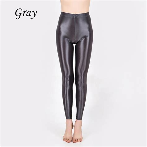 Koupit Women Glitter Stockings Sexy Satin Glossy High Waist Yoga Leggings Nine Point Shiny Oily