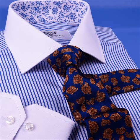 Light Blue Striped Dress Shirt Luxury Mens White Windsor Collar Business Top Ebay