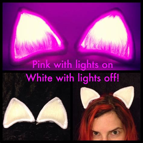 Clip On Cat Ears Pink And White Costume Led Kitty Rave