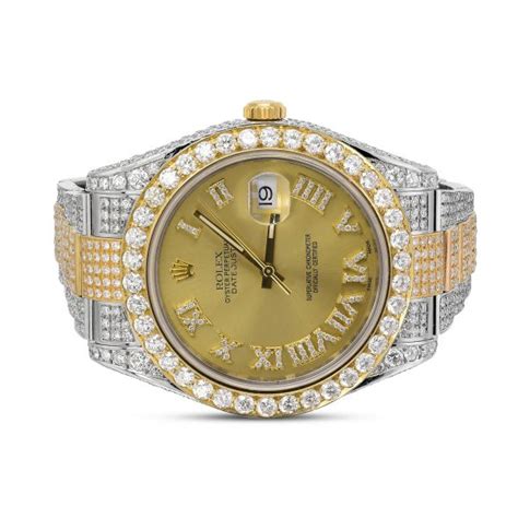 Rolex Datejust Ii Full Iced Out 41mm Gold Roman Dial 20 Ctw Diamond