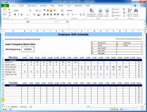 Excel Employee Work Schedule Template Sampletemplatess Sampletemplatess