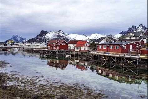 Traditional Buildings At Svolvaer Lofoten Islands Norway Stock Photo