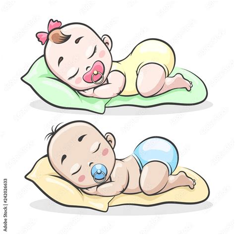 Cartoon Sleeping Baby Boy And Girl Newborns Vector Illustration Cute