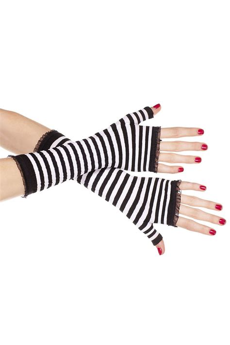 ruffled striped gloves [black white] vampirefreaks